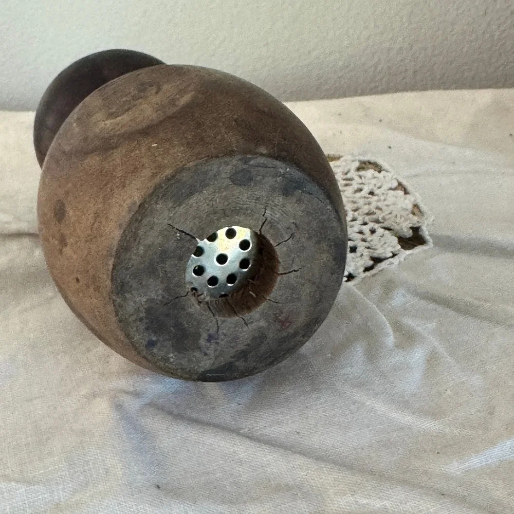 Vintage Primitive Wooden Garlic Press Screw Down Handheld Mincer 3.75